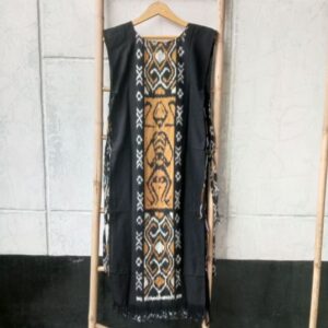 Long Vest Tenun Etnik Kombinasi Cokelat & Hitam Motif Tribal