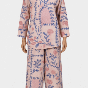 Set Loungewear Motif Floral Pink & Biru